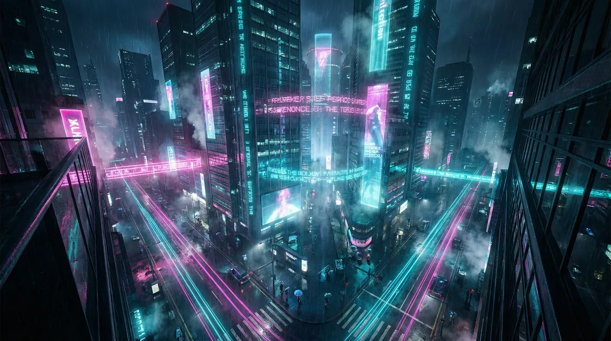朴妮唛女警 竖屏短剧平台首页背景 - 赛博朋克都市夜景